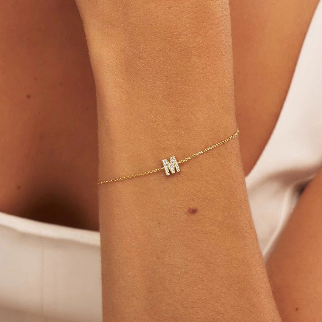 Gold-Tone Crystal-Style Mini Initial Letter Bracelet