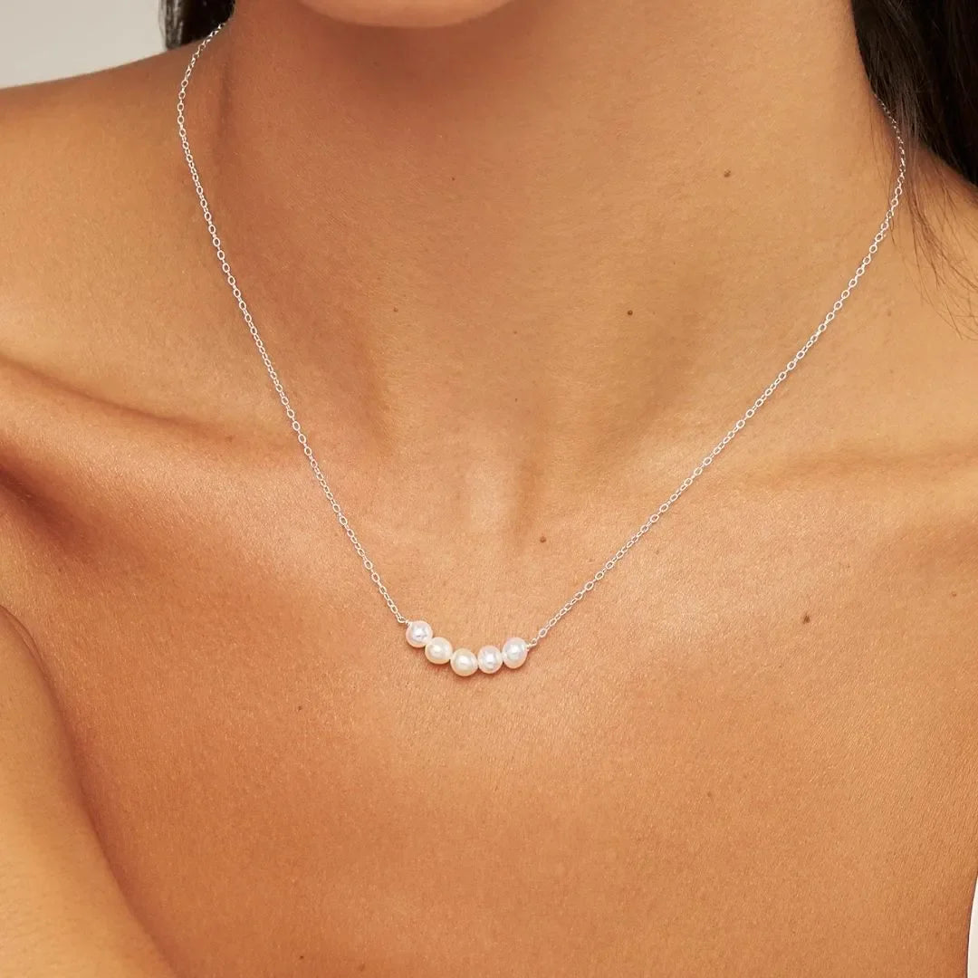 Silver Pearl Cluster Necklace