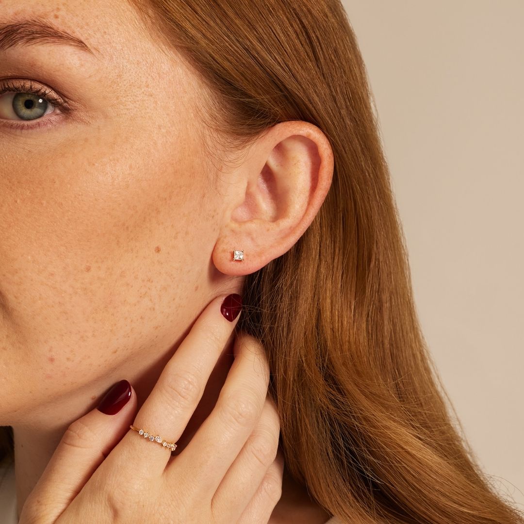 Gold-Tone Crystal-Style Square Stud Earrings