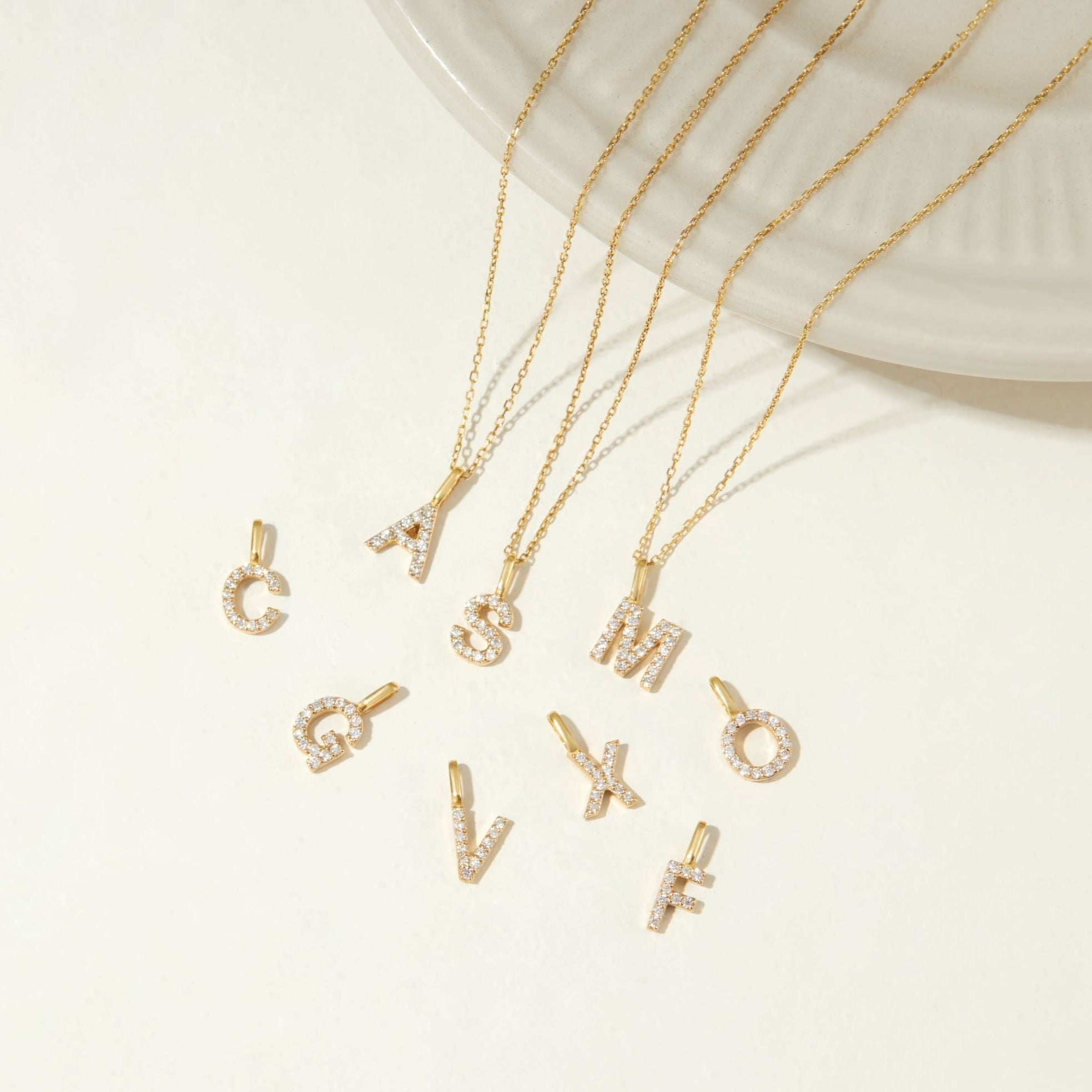 Gold-Tone Crystal-Style Initial Letter Necklace