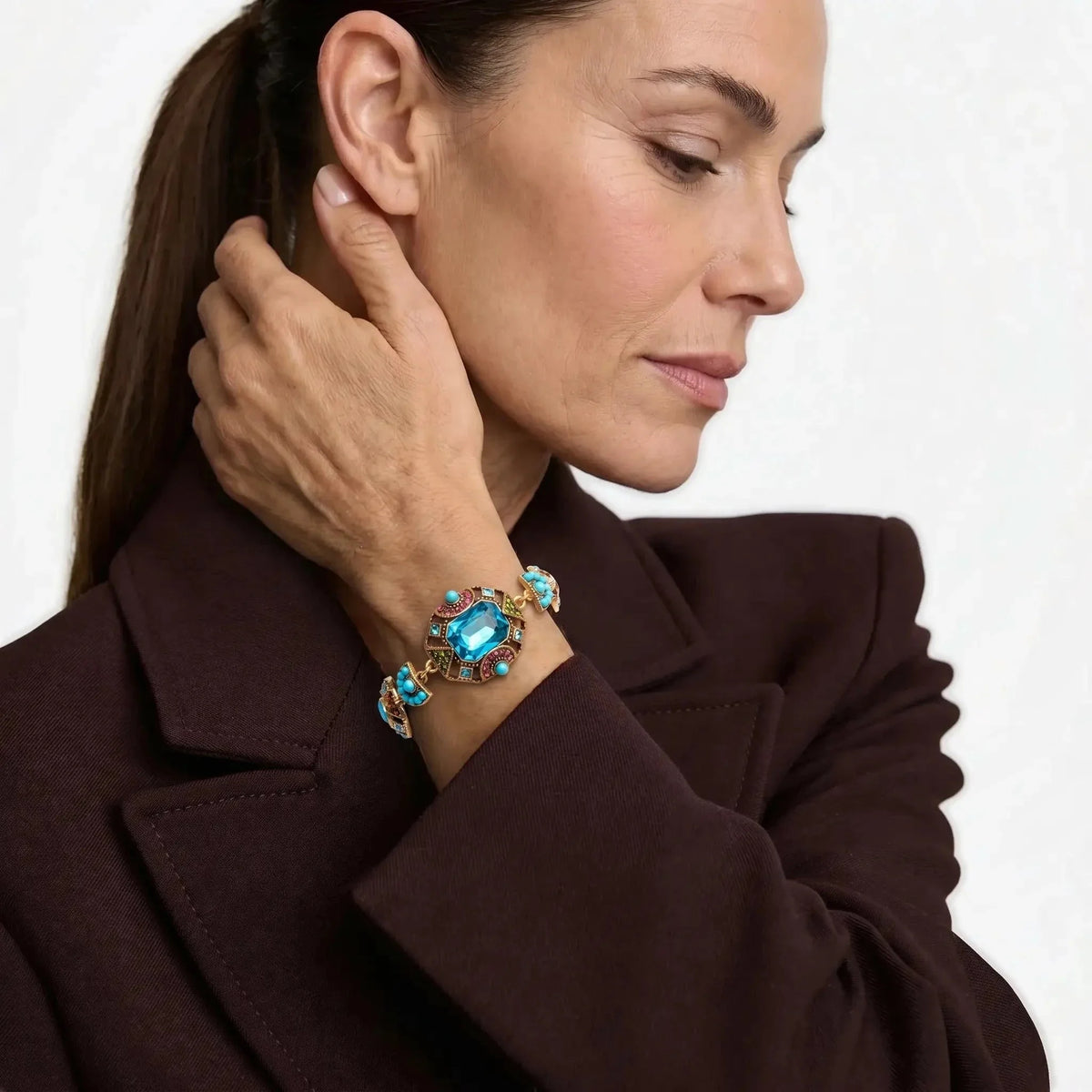Azure Relic Bracelet with Blue Crystal-Style Accents in Gold-Tone