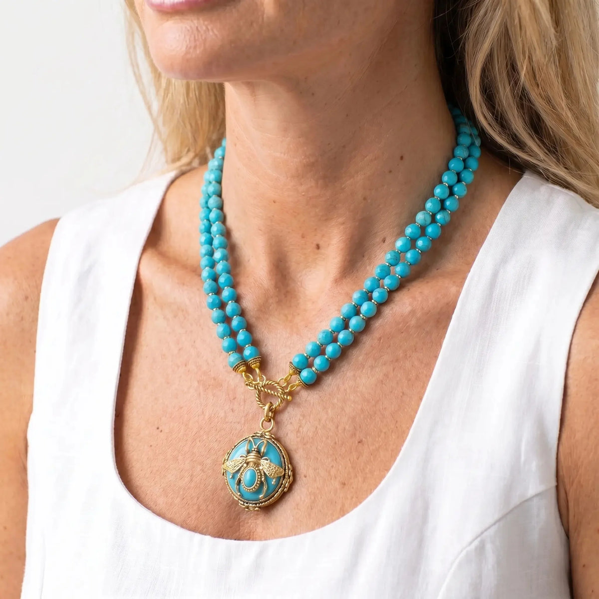 BeeQueen Vintage Bee Pendant Beaded Necklace