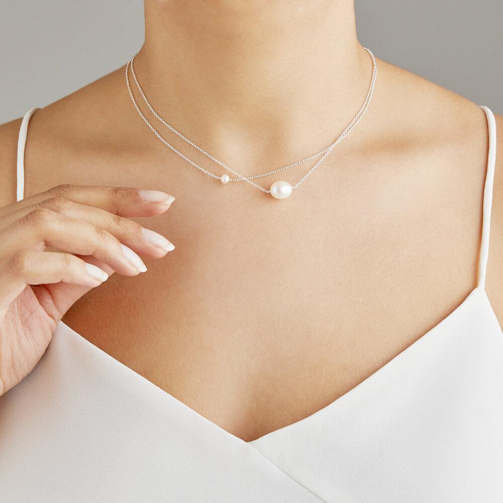 White Gold-Tone Layered Large and Small Pearl-Style Choker