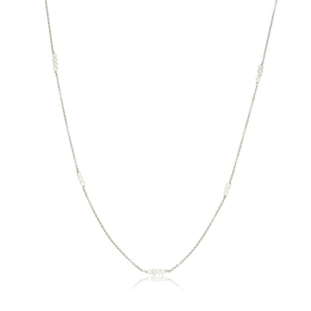 White Gold-Tone Mini Pearl-Style Necklace