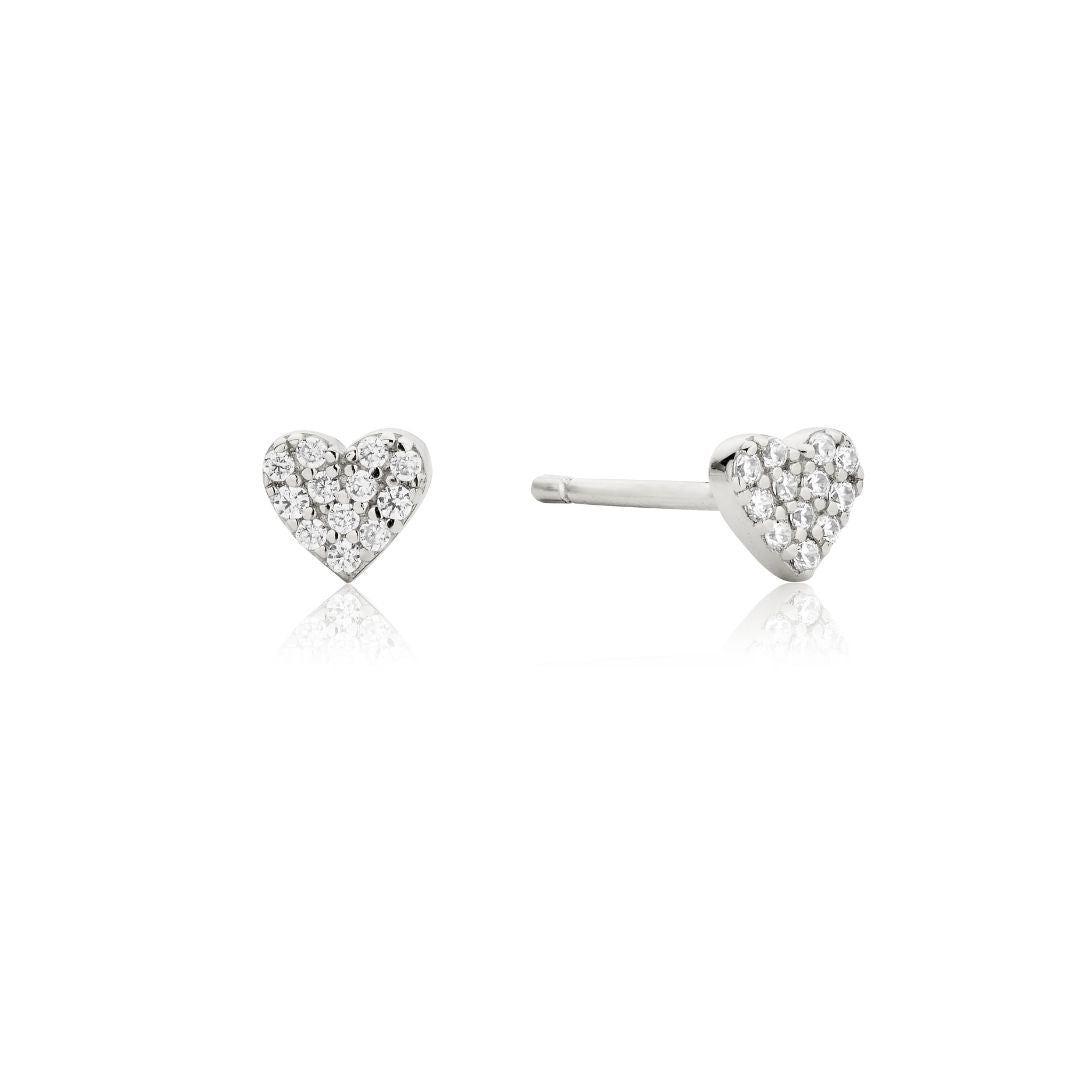 Silver-Tone Crystal-Style Cluster Heart Stud Earrings
