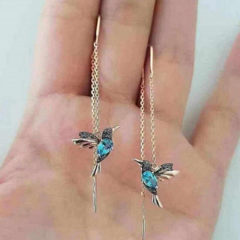 Hummingbird Threader Earrings with Crystal-Style Accents