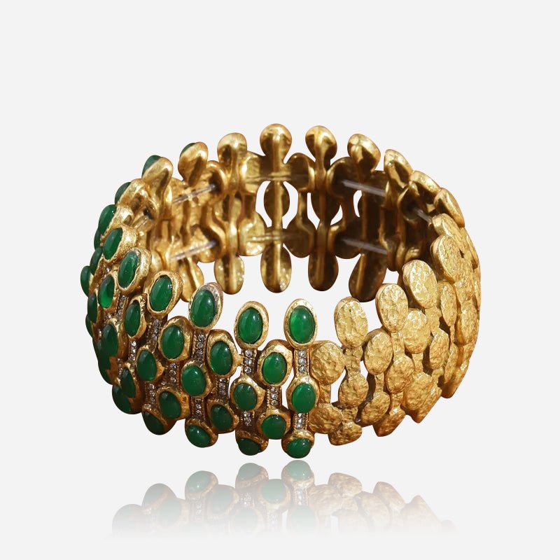 Emerald Mosaic Gold-Tone Green Crystal-Style Statement Bracelet