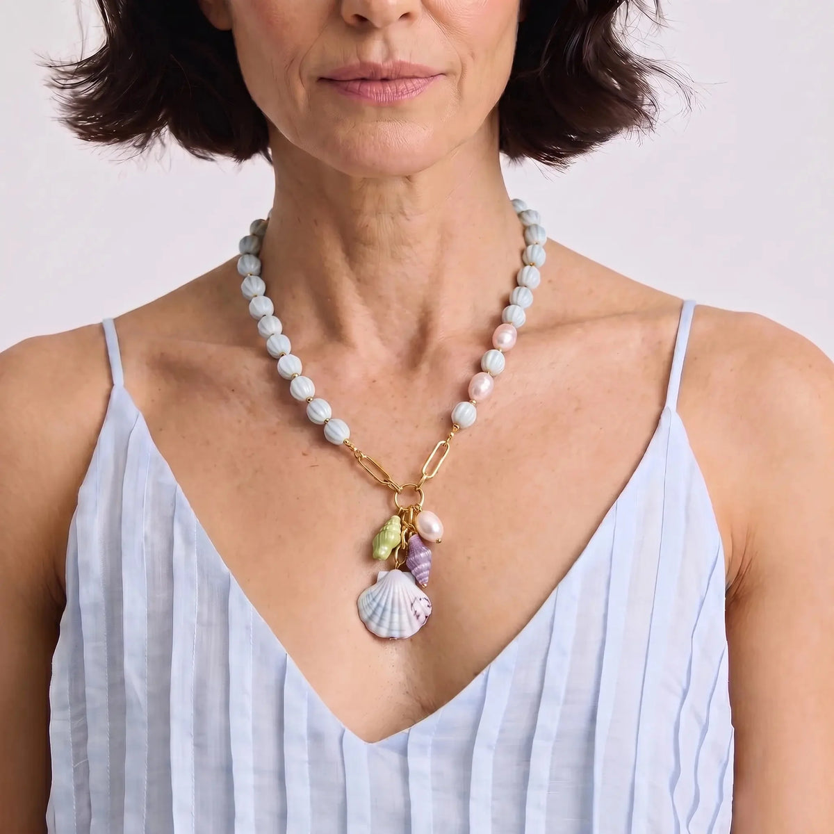 Coastal Shell Charm Necklace in Gold-Tone