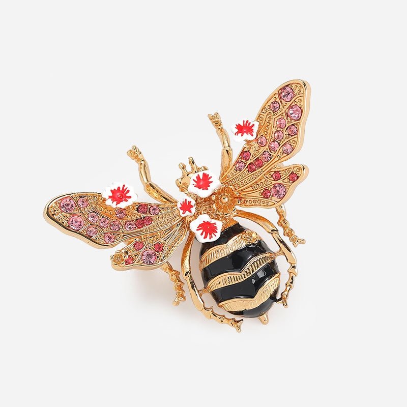 Rosegarden Bee Brooch with Multicolor Crystal-Style Accents in Gold-Tone