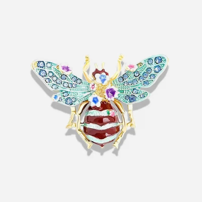 Rosegarden Bee Brooch with Multicolor Crystal-Style Accents in Gold-Tone