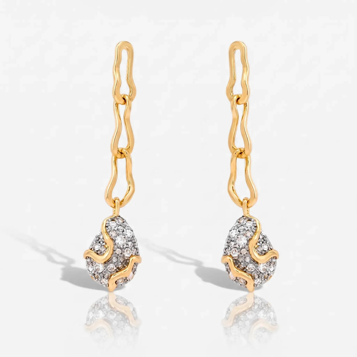 Gold-Tone Molten Crystal-Style Drop Earrings with Textured Accents