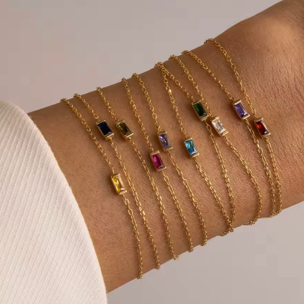 Gold-Tone Multicolor Birthstone-Style Crystal Chain Bracelet for Women Gift