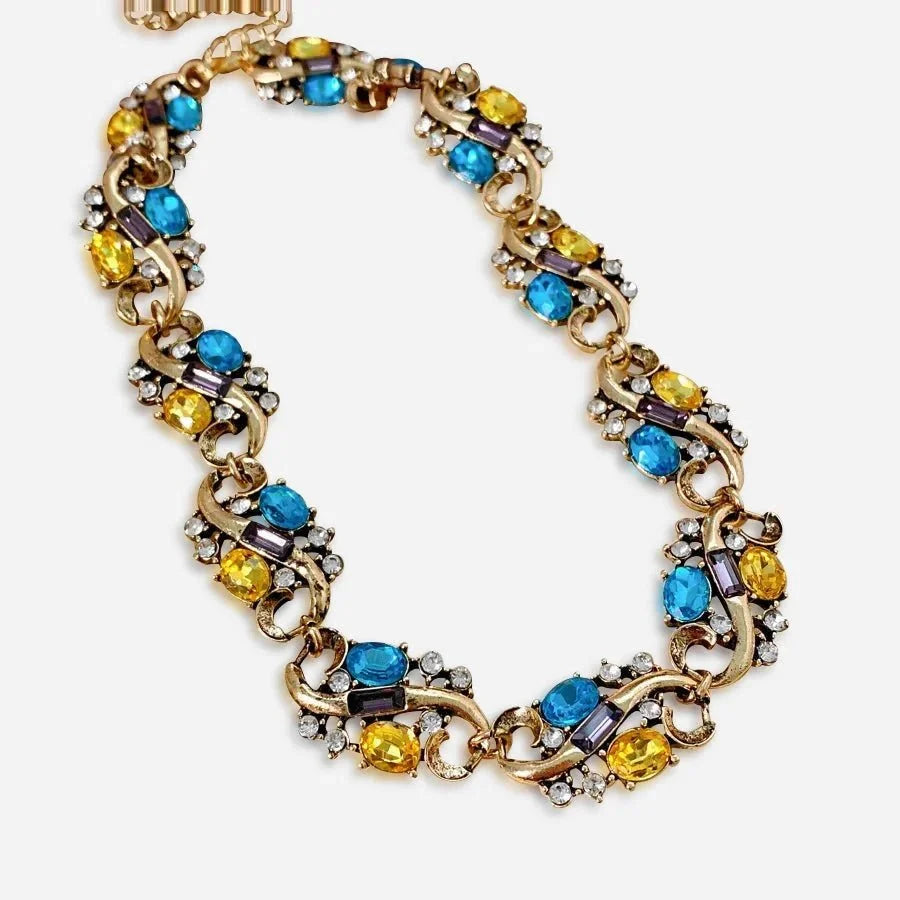 Gold-Tone Multicolor Crystal-Style Cluster Statement Ring