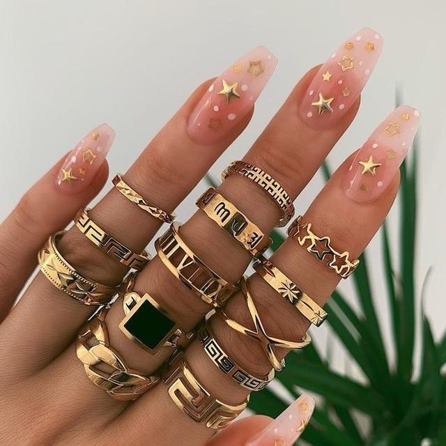 Gold-Tone Opal-Style & Crystal-Style Stackable Ring Set (8–12 Pieces)