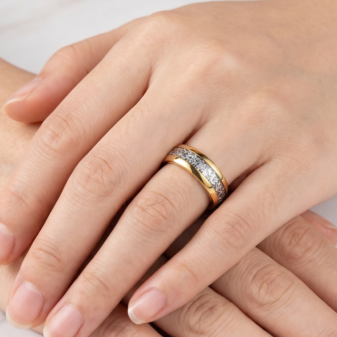 Gold-Tone Shimmer Inlay Statement Band Ring