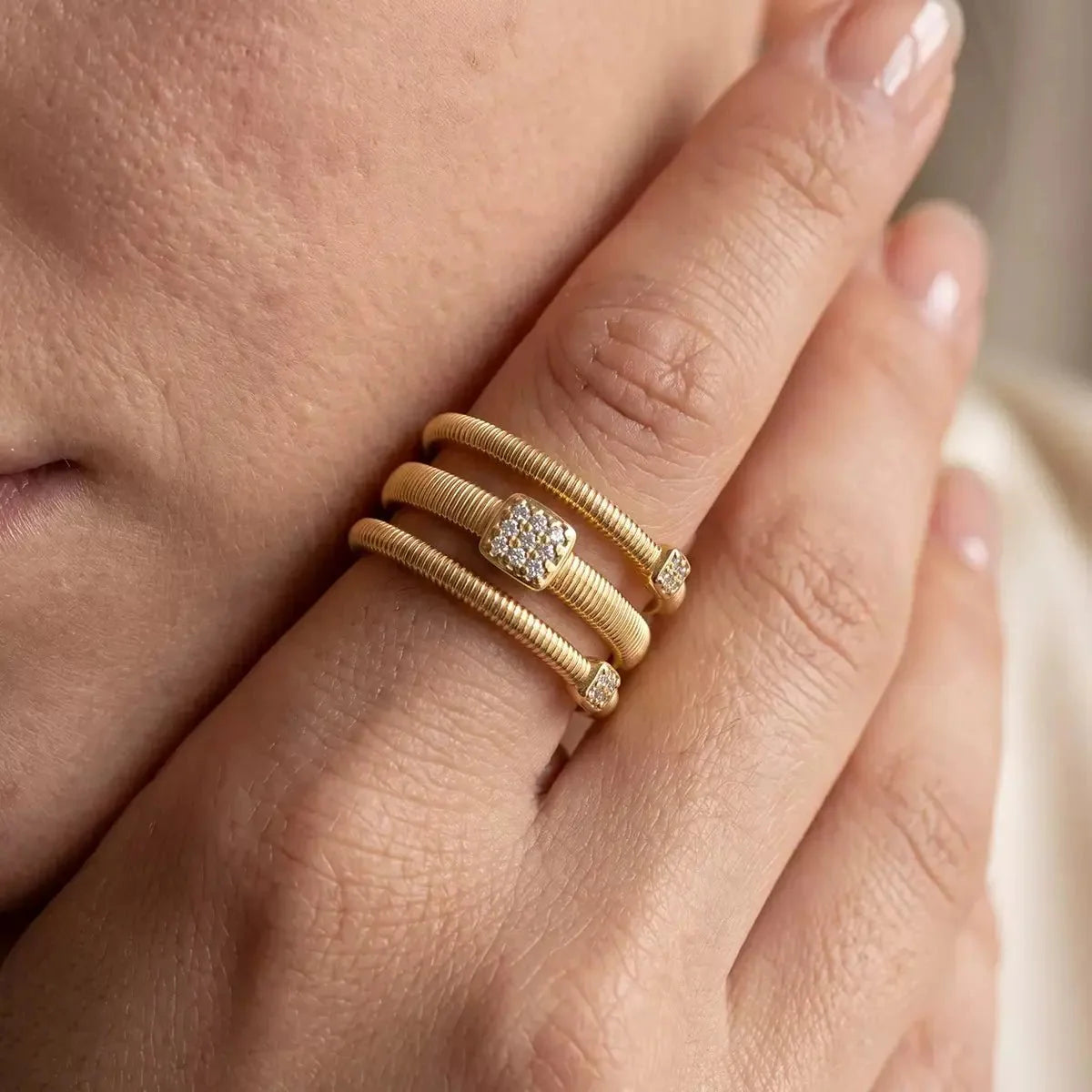 Triple Wrap Crystal-Style Accent Ring in Gold-Tone