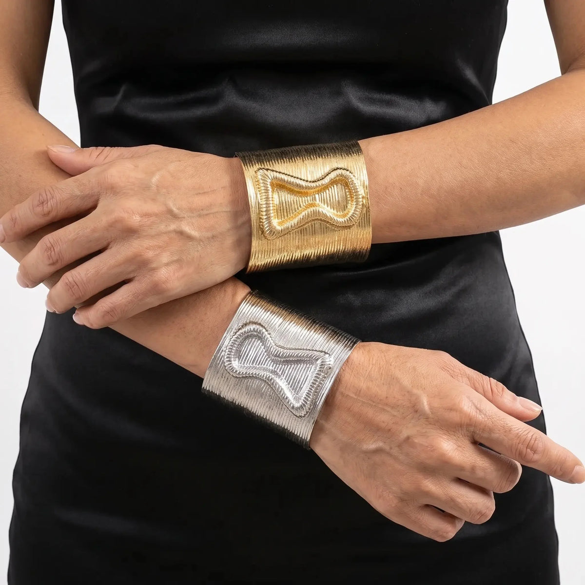 Wide Lock Motif Cuff Bracelet in Gold-Tone