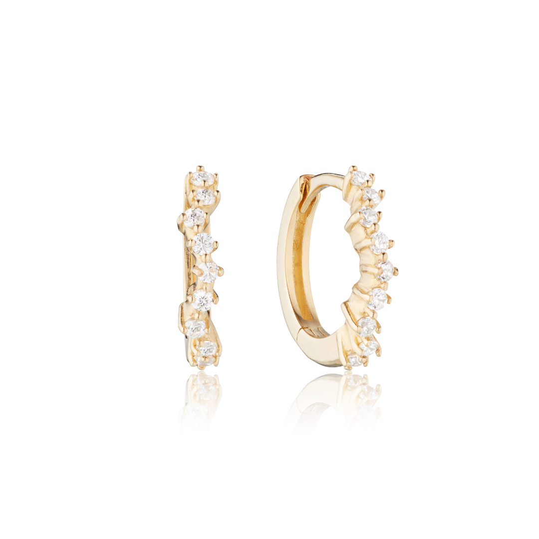 Gold-Tone Curved Crystal-Style Huggie Hoop Earrings