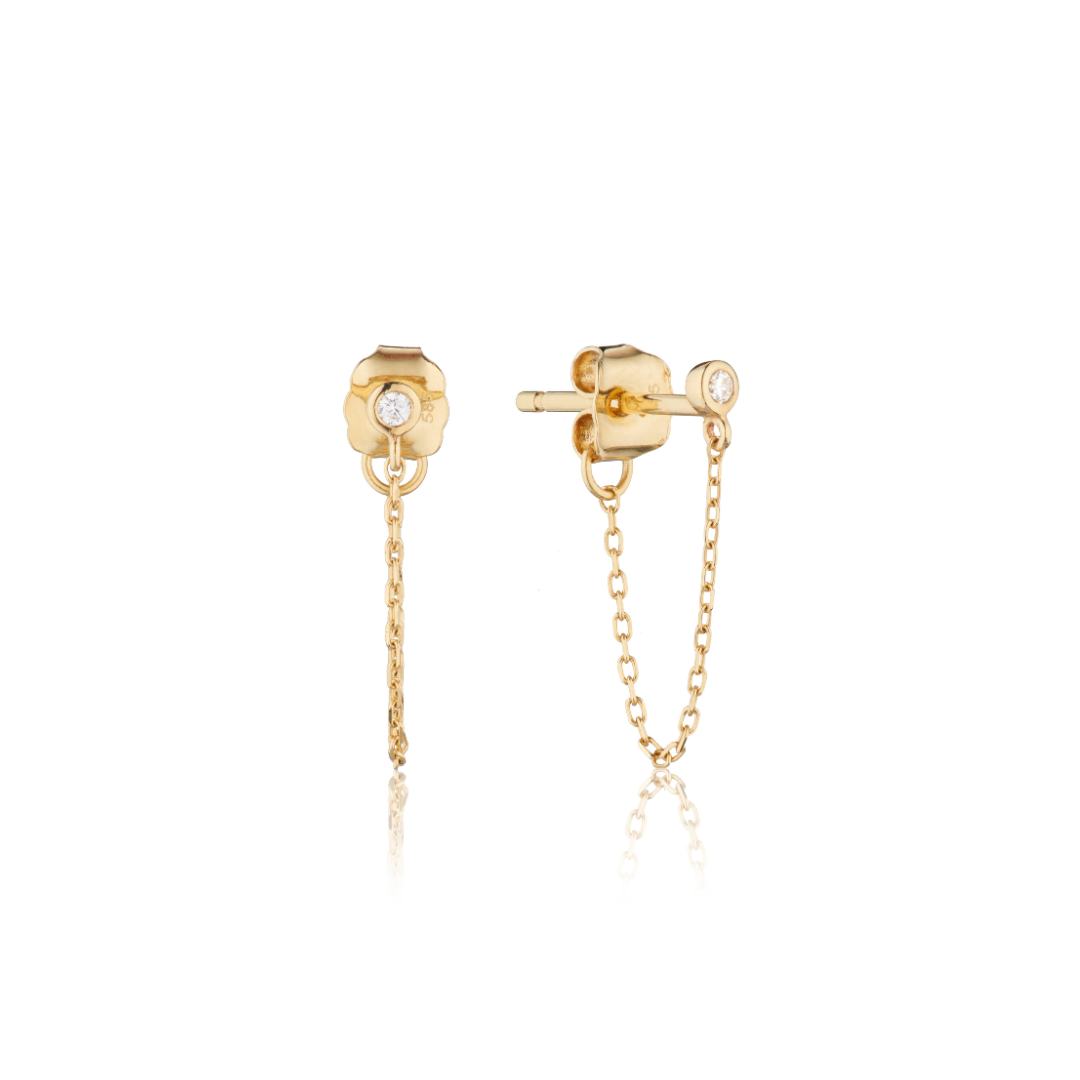 Gold-Tone Crystal-Style Chain Stud Earrings