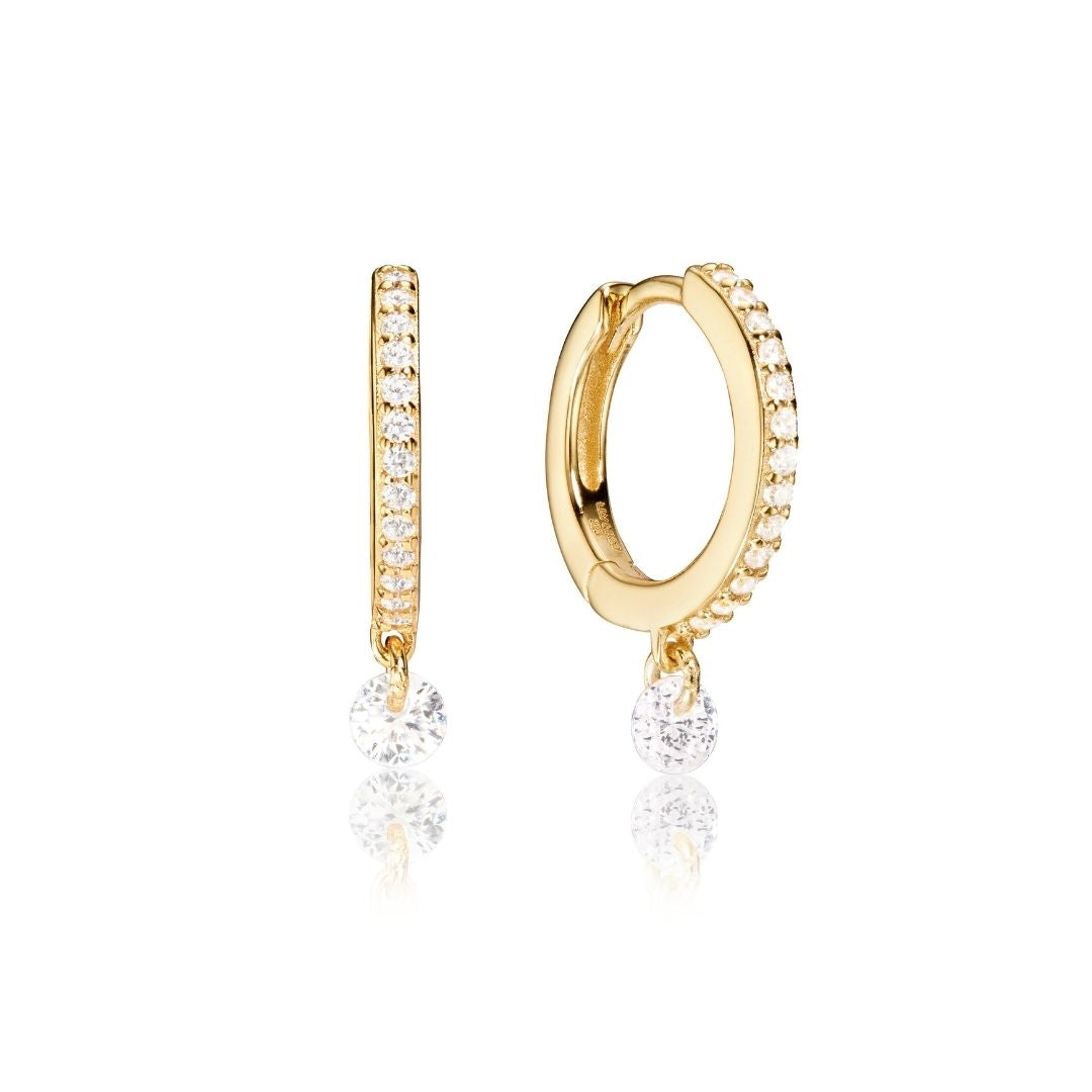 Gold-Tone Crystal-Style Drop Hoop Earrings
