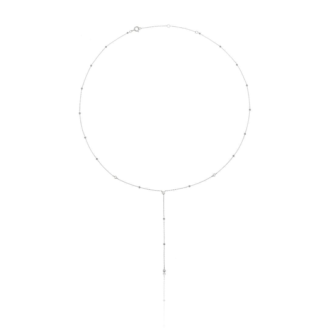 Silver-Tone Crystal-Style Satellite Lariat Necklace