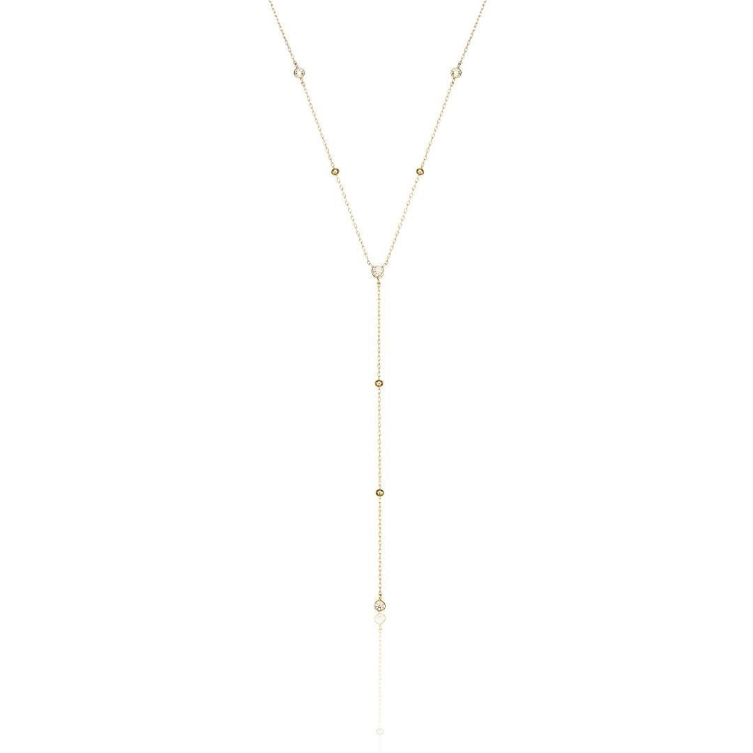 Gold-Tone Crystal-Style Satellite Lariat Necklace