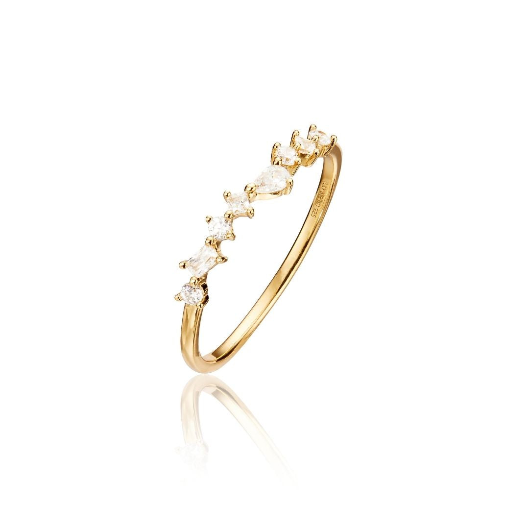 Gold-Tone Crystal-Style Mixed Cluster Ring