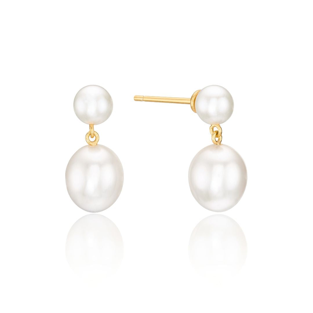 Gold-Tone Double Pearl-Style Drop Stud Earrings