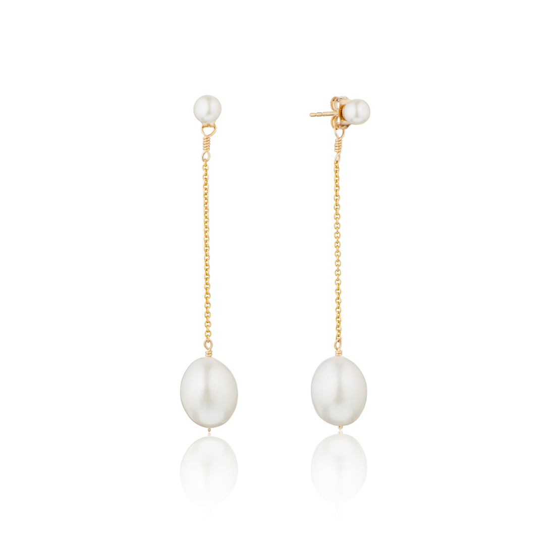 Gold-Tone Large and Small Pearl-Style Drop Stud Earrings