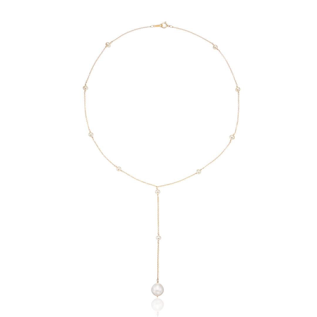 Gold-Tone Multi Pearl-Style Lariat Necklace