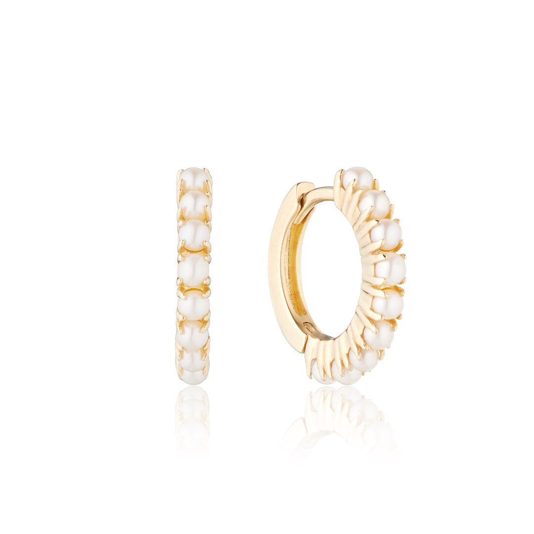 Gold-Tone Pearl-Style Row Huggie Hoop Earrings