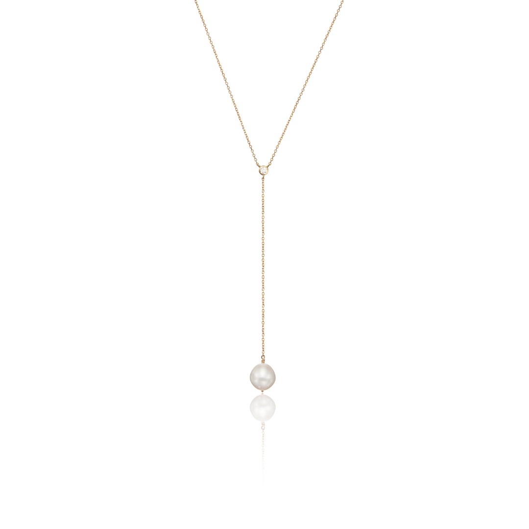 Gold-Tone Single Crystal-Style Pearl-Style Lariat Necklace