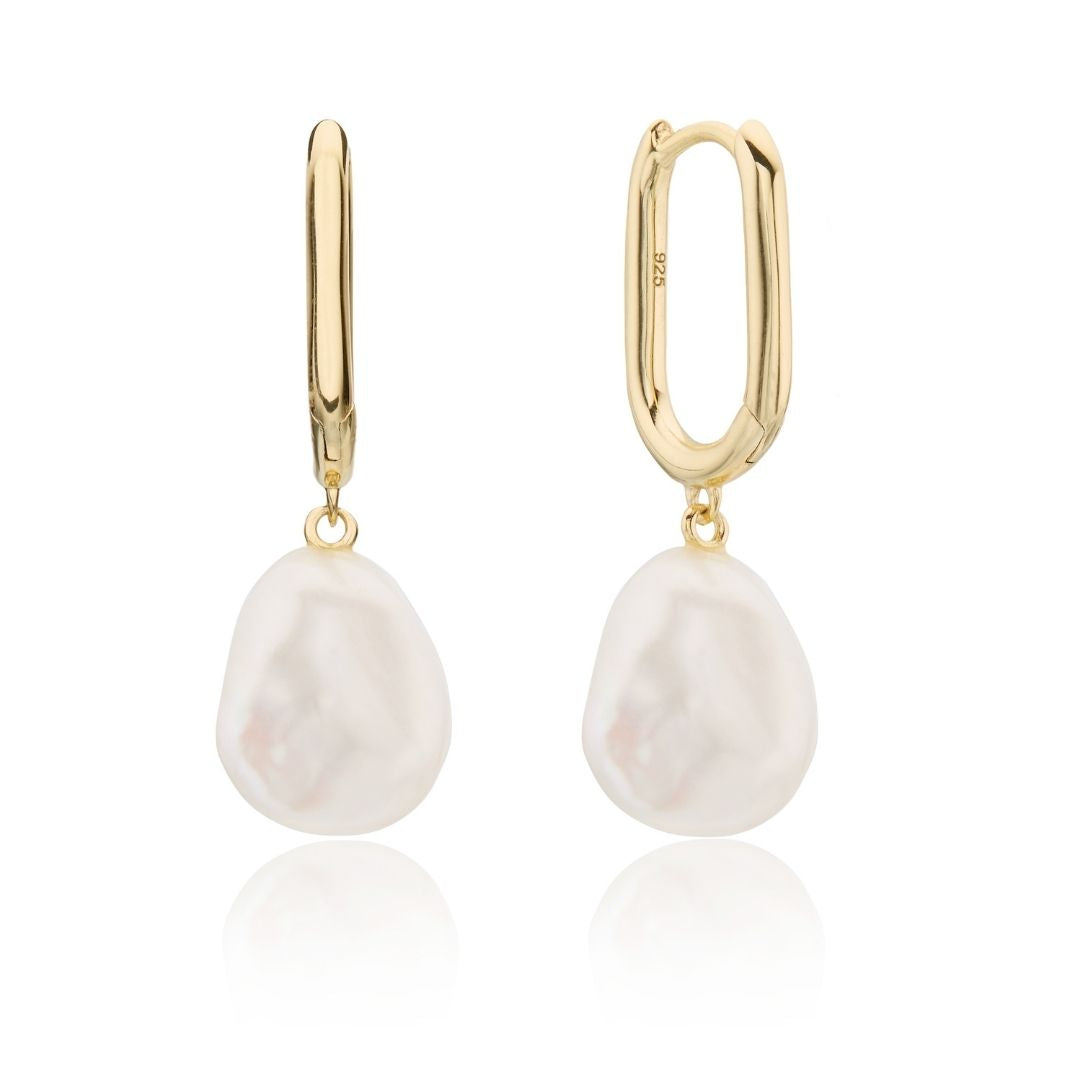 Gold-Tone Hoop Pearl-Style Drop Earrings