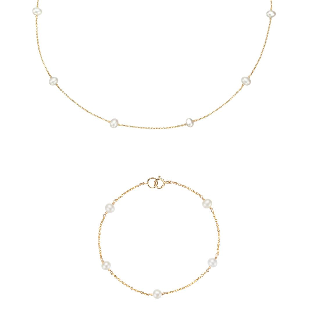 Gold-Tone Ten Pearl-Style Choker and Five Pearl-Style Bracelet Set