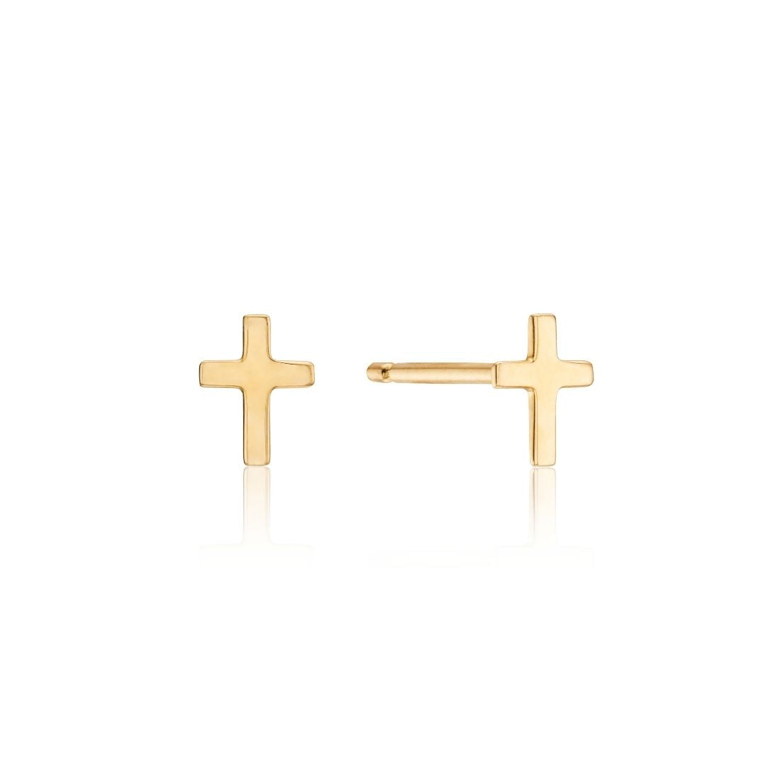 Gold-Tone Tiny Cross Stud Earrings