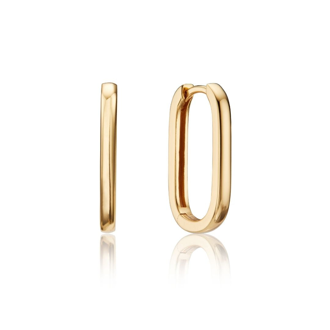 Gold-Tone Long Thin Rectangle Hoop Earrings