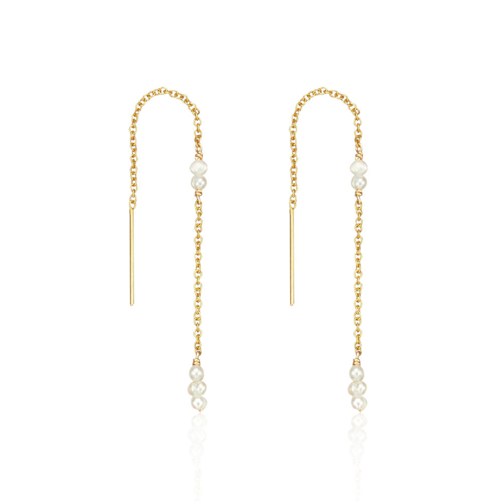 Gold Mini Pearl Ear Threaders