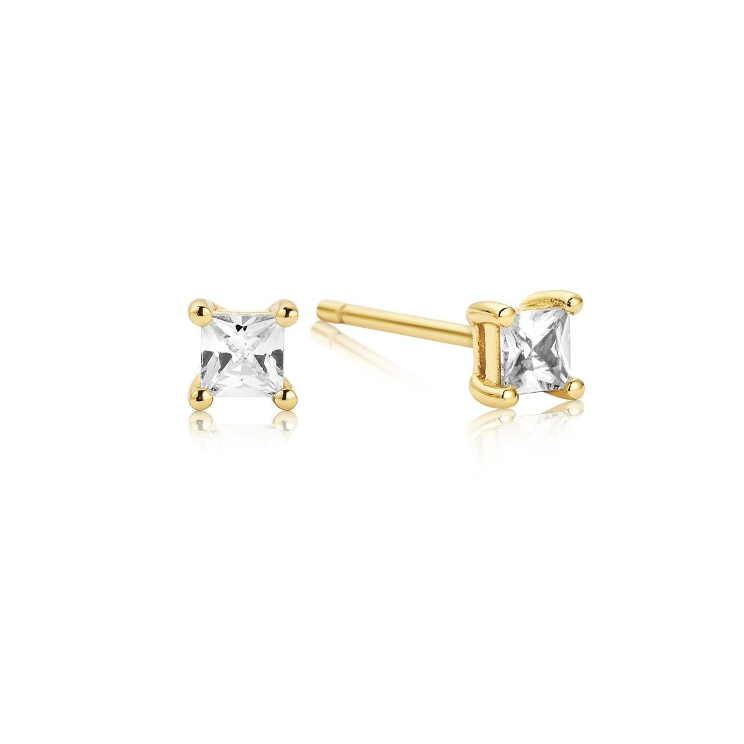 Gold-Tone Crystal-Style Square Stud Earrings