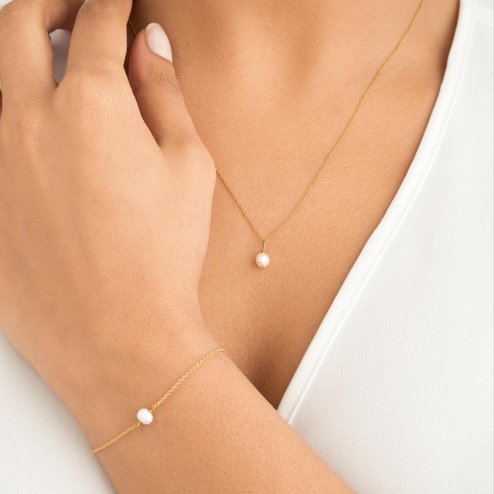 Gold-Tone Crystal-Style Huggie Earrings and Single Pearl-Style Necklace Set