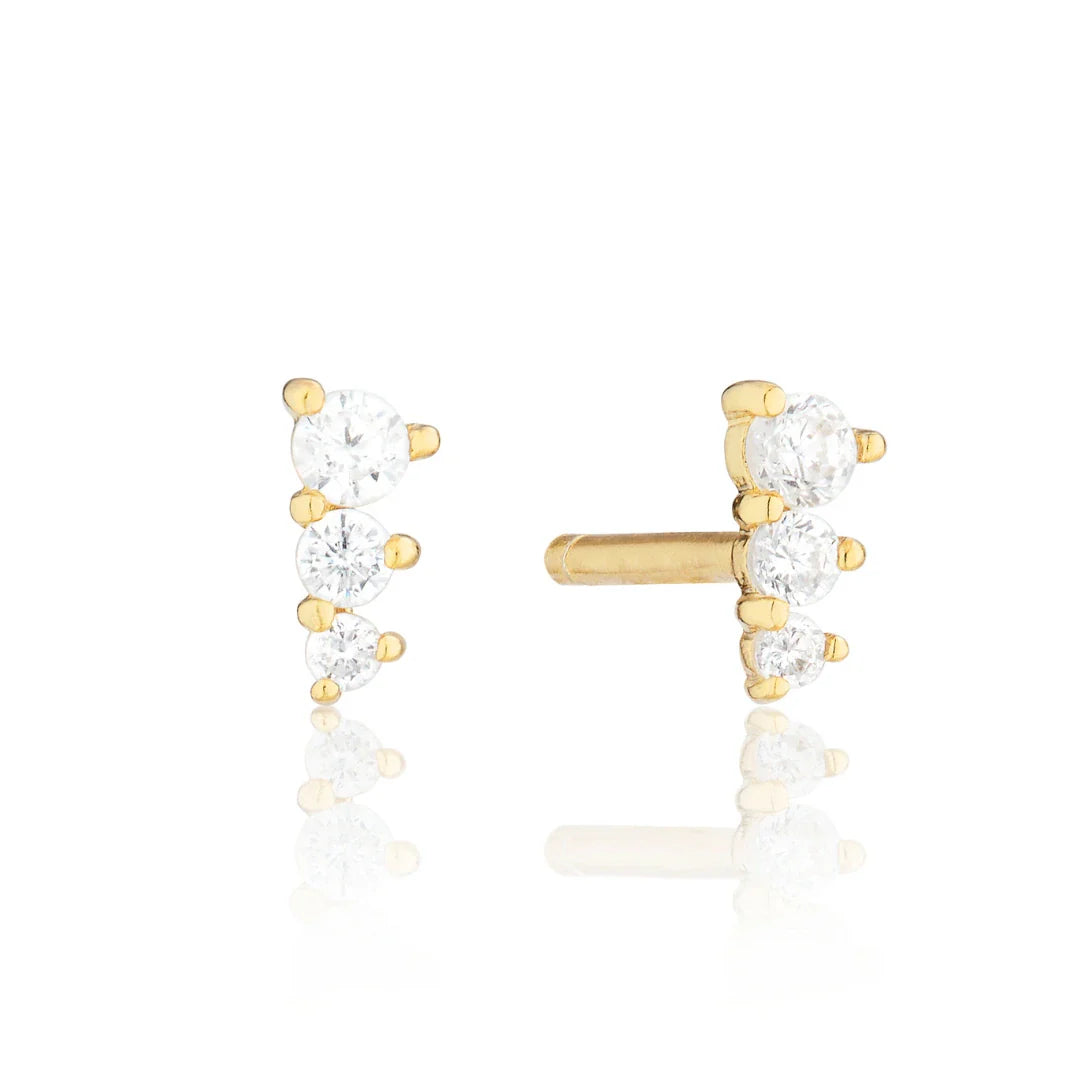 Gold-Tone Three Crystal-Style Graduated Stud Earrings