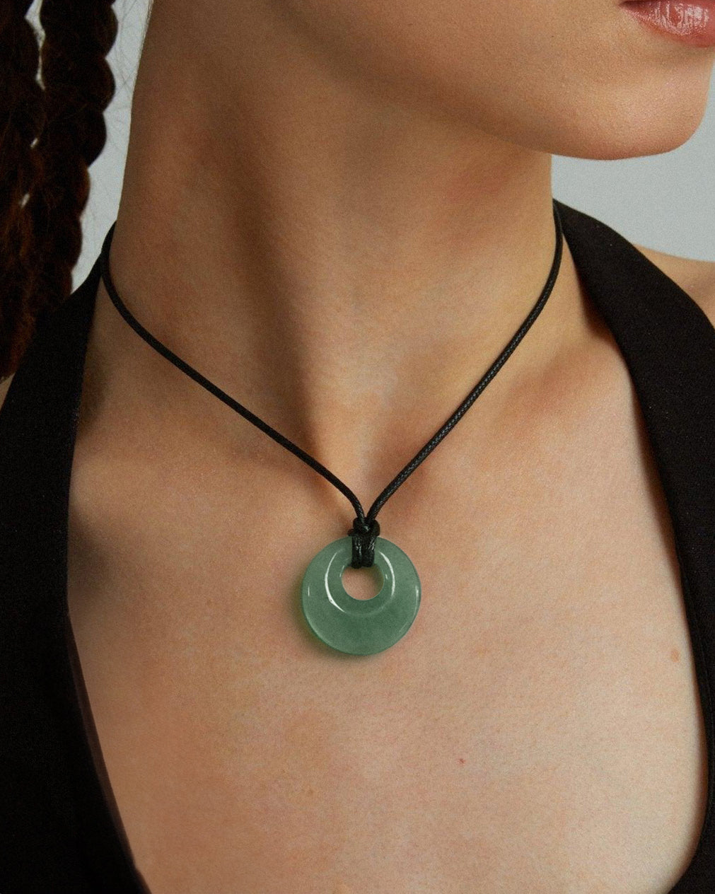 Green Crystal-Style Donut Pendant Cord Necklace