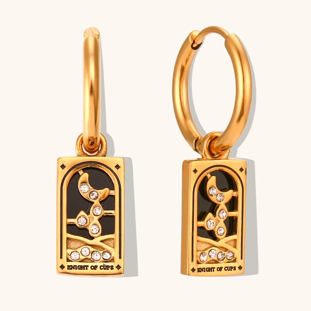 Knight of Cups Tarot Card Hoop Earrings, Gold-Tone with Crystal-Style Accents