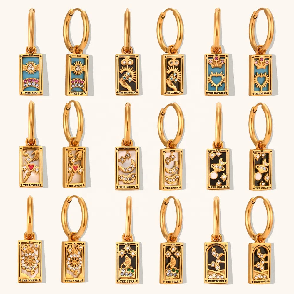 Knight of Cups Tarot Card Hoop Earrings, Gold-Tone with Crystal-Style Accents