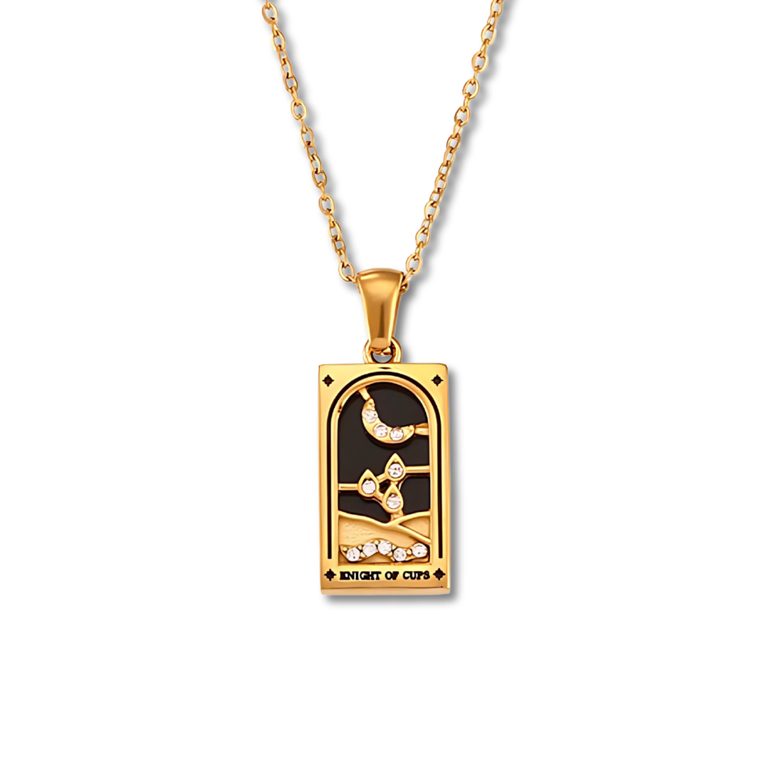 Knight of Cups Tarot Card Pendant Necklace in Gold-Tone