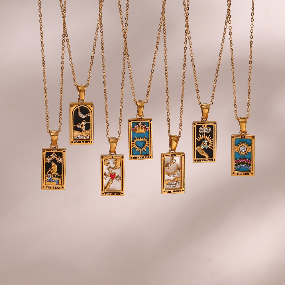 Knight of Cups Tarot Card Pendant Necklace in Gold-Tone