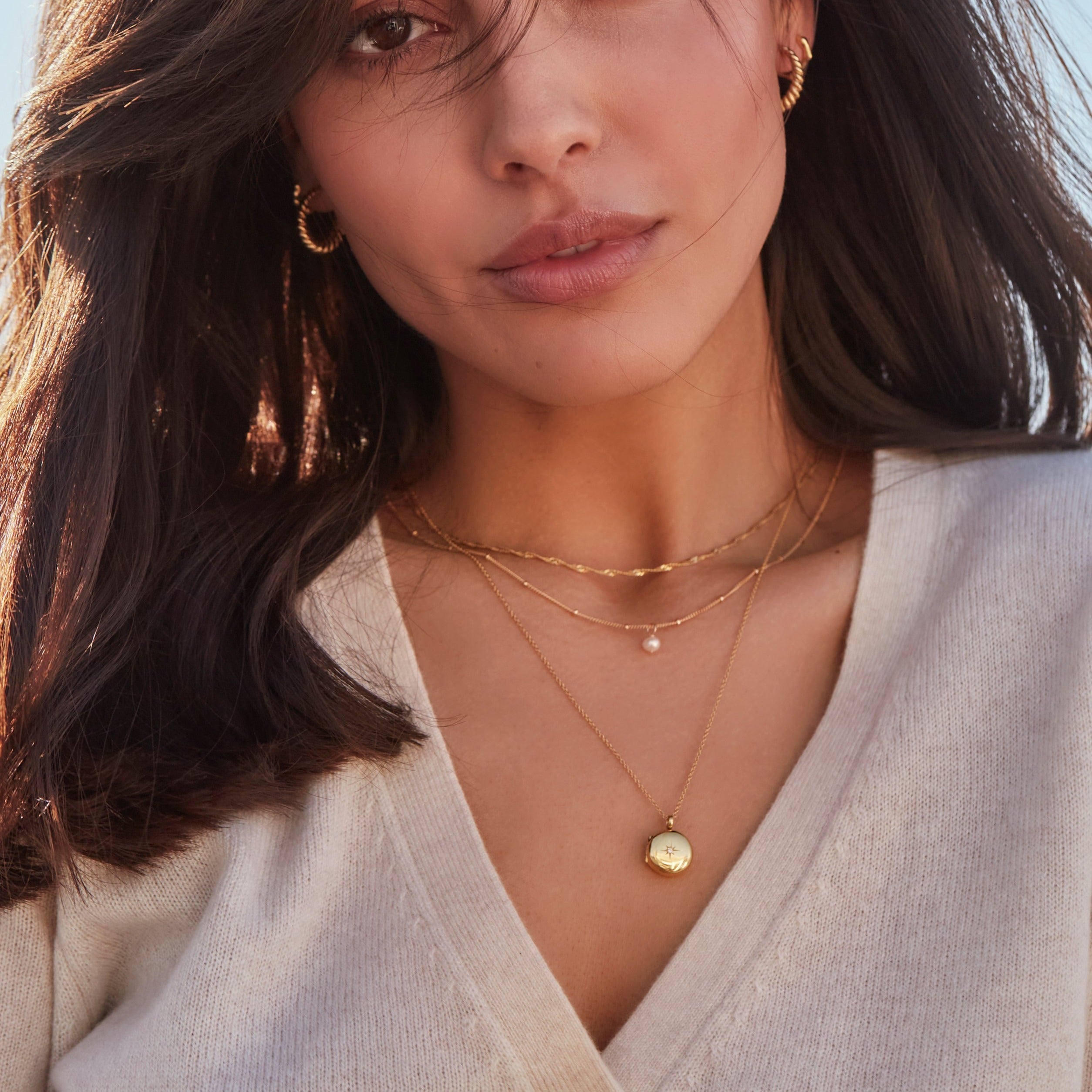 Gold-Tone Small Round Crystal-Style Locket Necklace