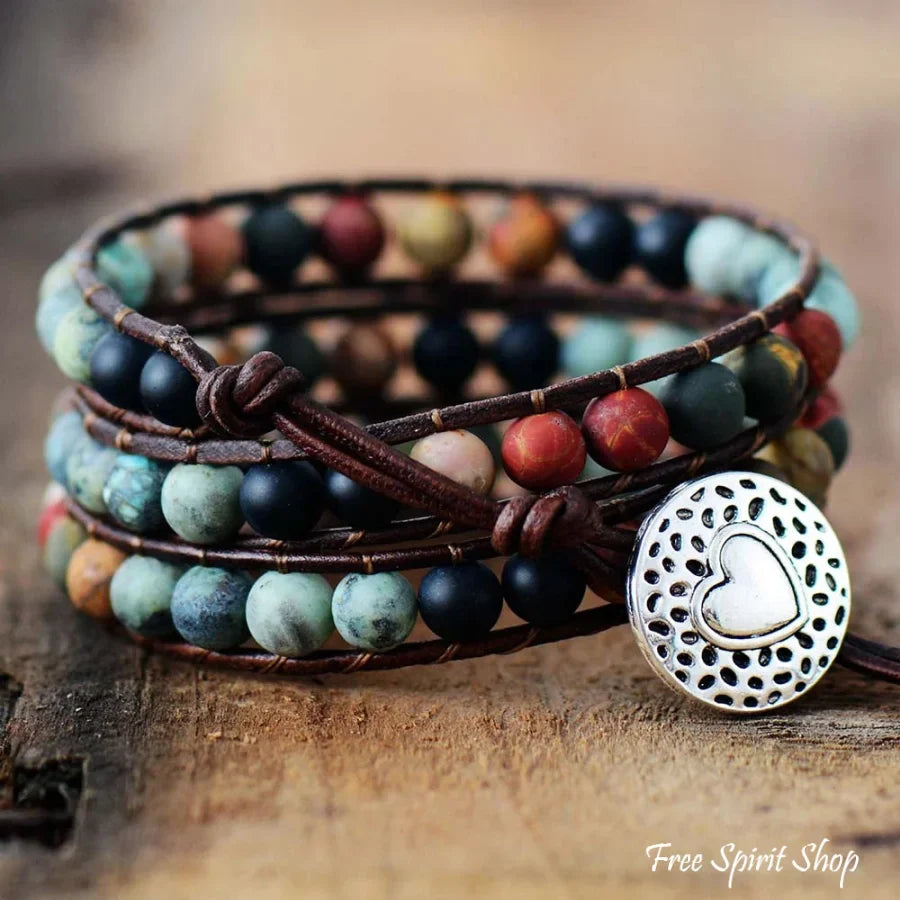 LOVE Leather Wrap Bracelet with Multicolor Crystal-Style Beads