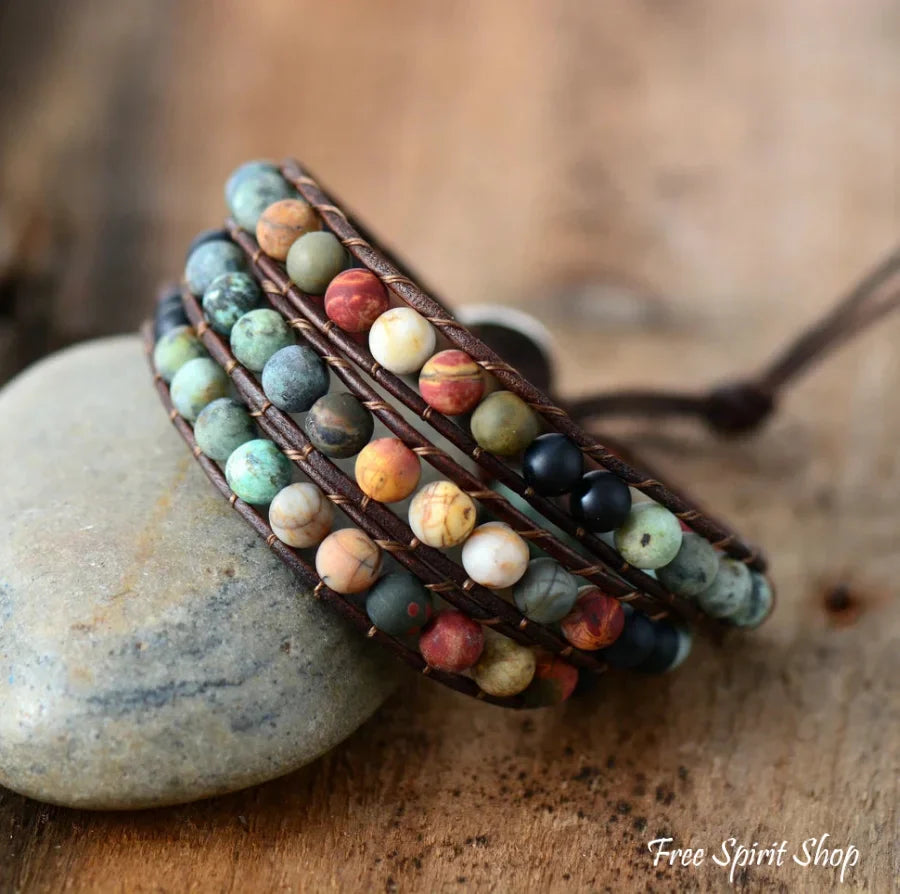 LOVE Leather Wrap Bracelet with Multicolor Crystal-Style Beads