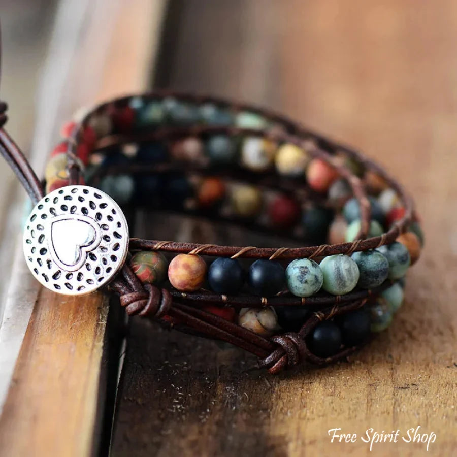 LOVE Leather Wrap Bracelet with Multicolor Crystal-Style Beads