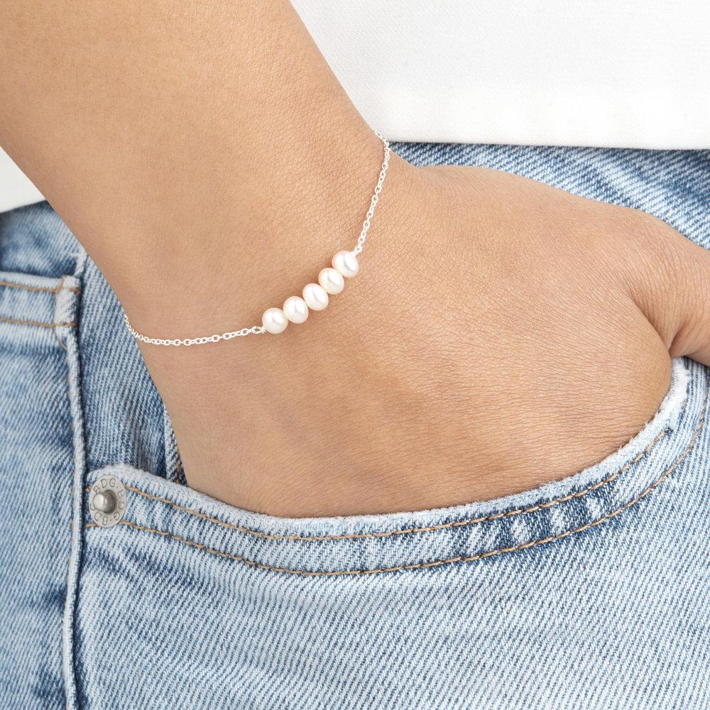 Solid White Gold Pearl Cluster Bracelet